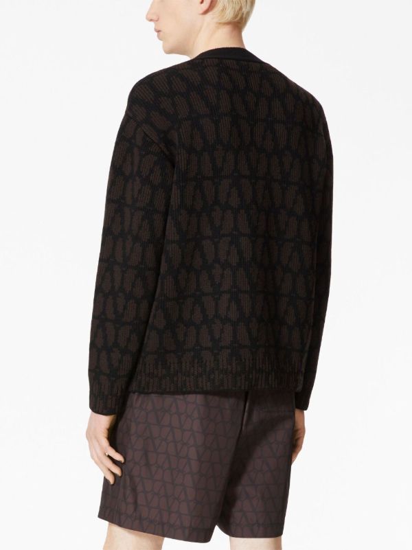 Browns Valentino Garavani Brown Toile Iconographe-jacquard Cardigan | Browns Cardigans