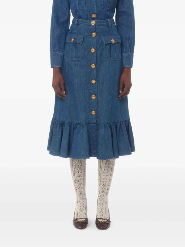 Browns Valentino Garavani Denim Midi Skirt | Browns A-Line Skirts