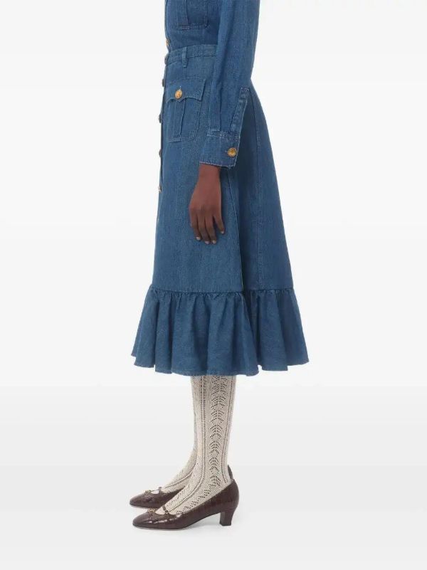 Browns Valentino Garavani Denim Midi Skirt | Browns A-Line Skirts