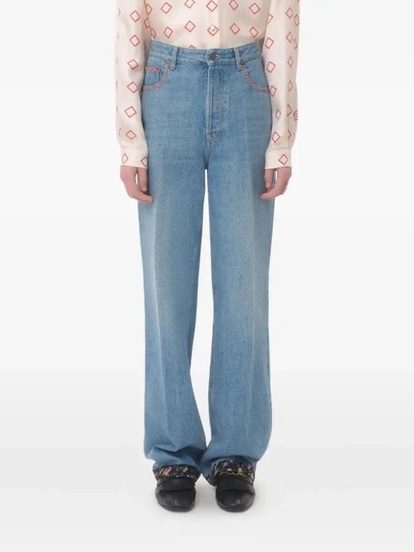 Browns Valentino Garavani Floral-trim Jeans | Browns Straight-Leg Jeans