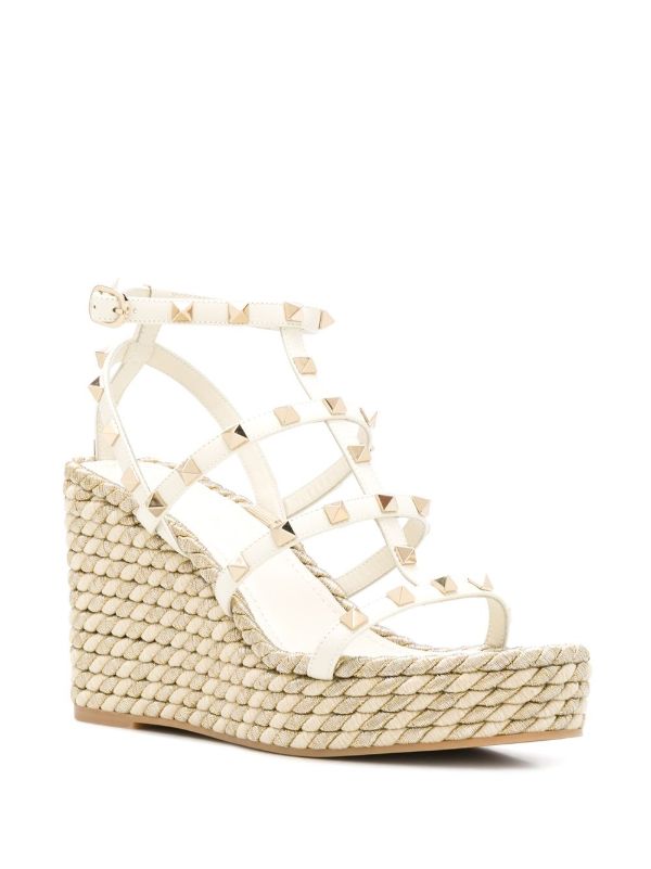 Browns Valentino Garavani Neutral 95 Rockstud Wedge Sandals | Browns Sandals