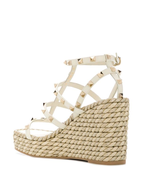 Browns Valentino Garavani Neutral 95 Rockstud Wedge Sandals | Browns Sandals