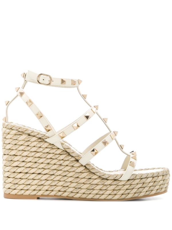 browns Valentino Garavani neutral 95 rockstud wedge sandals | Browns Sandals