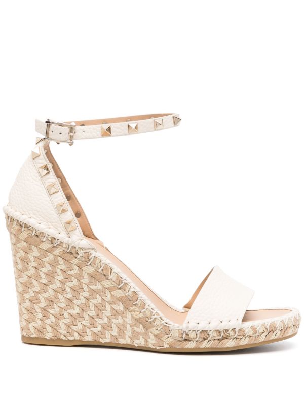browns Valentino Garavani Neutral Rockstud 105 Espadrille Wedges | Browns Espadrilles