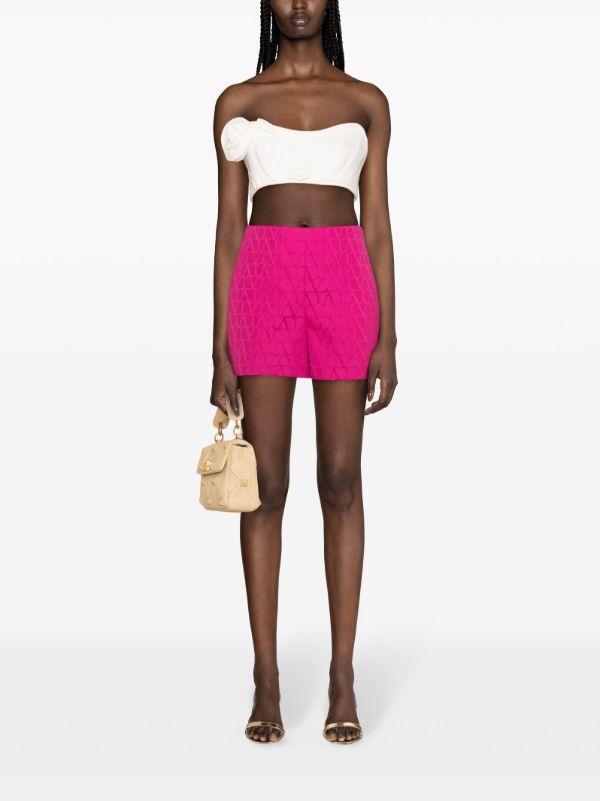 Browns Valentino Garavani Pink VLogo Jacquard Tailored Shorts | Browns Short & Mini Shorts