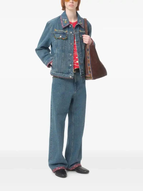 Browns Valentino Garavani Printed-trim Denim Jacket | Browns Denim Jackets