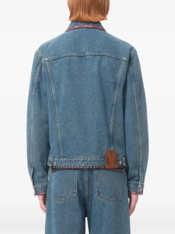 Browns Valentino Garavani Printed-trim Denim Jacket | Browns Denim Jackets