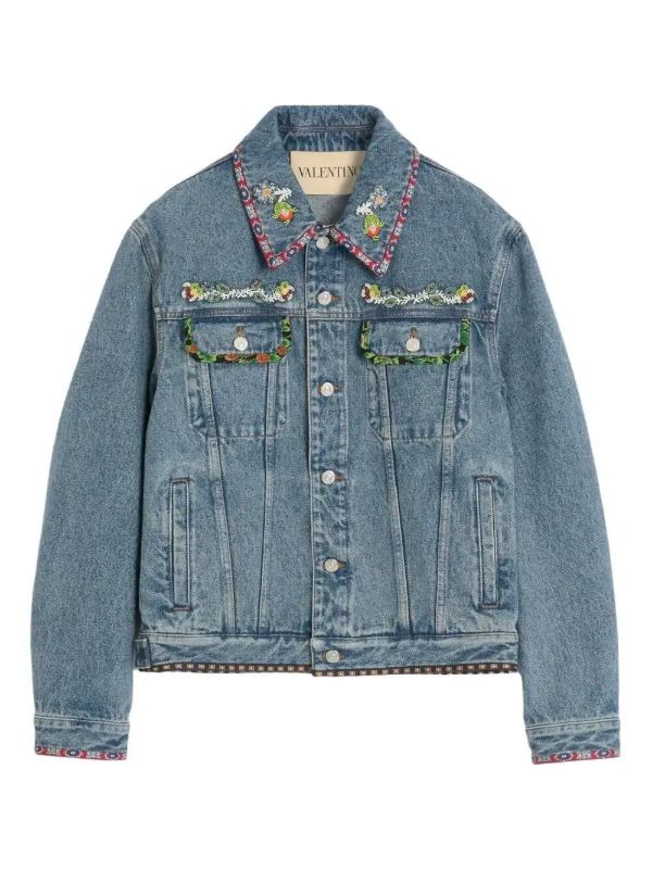 browns Valentino Garavani printed-trim denim jacket | Browns Denim Jackets