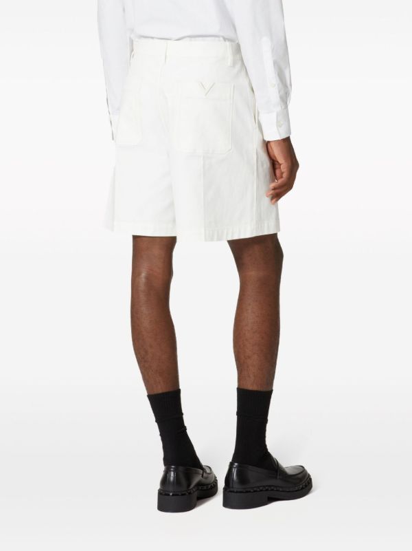 Browns Valentino Garavani White V-detail Canvas Bermuda Shorts | Browns Bermuda Shorts