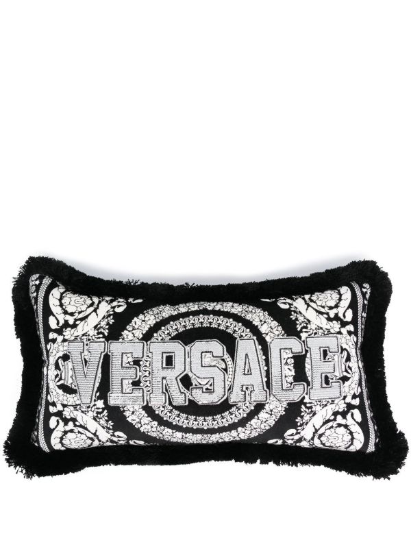 browns Versace Black Barocco Foulard Logo Velvet Cushion | Browns Cushions