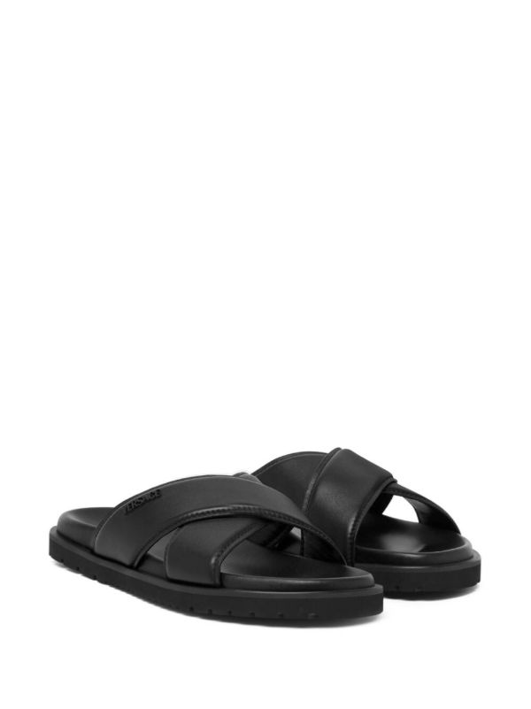 Browns Versace Black Crossover Leather Slides | Browns Flip-Flops & Slides
