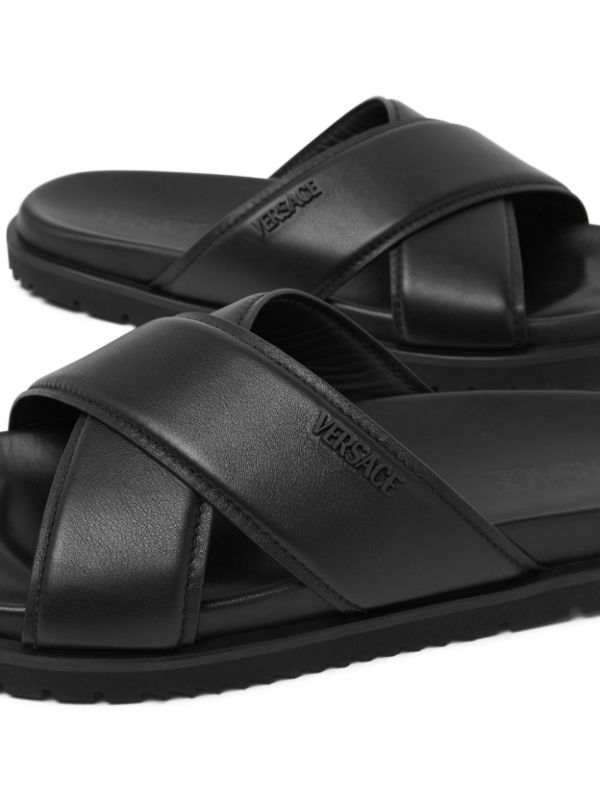 Browns Versace Black Crossover Leather Slides | Browns Flip-Flops & Slides