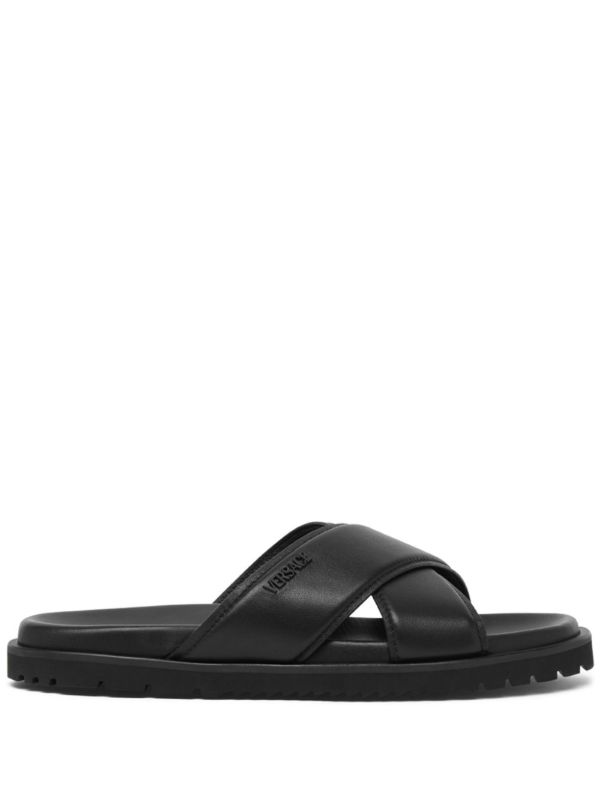 browns Versace Black Crossover Leather Slides | Browns Flip-Flops & Slides
