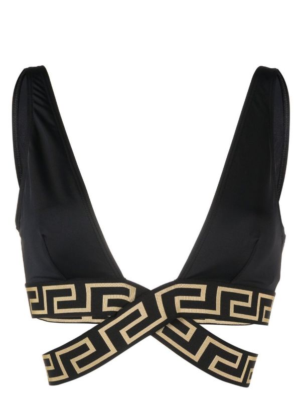 browns Versace Black Greca Crossover Bikini Top | Browns Bikinis