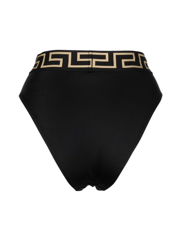 Browns Versace Black Greca High Waist Bikini Bottoms | Browns Bikinis