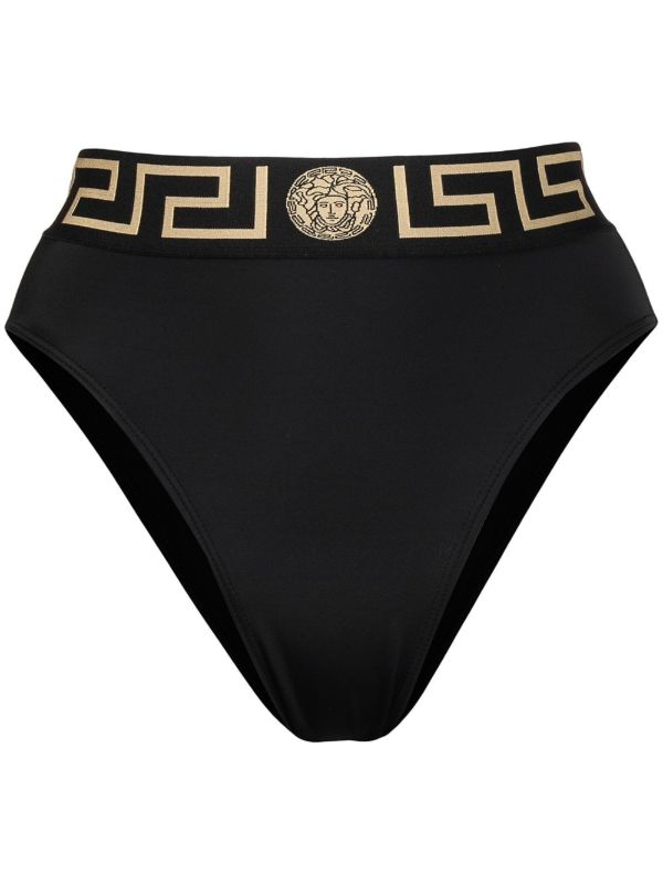 browns Versace Black Greca High Waist Bikini Bottoms | Browns Bikinis
