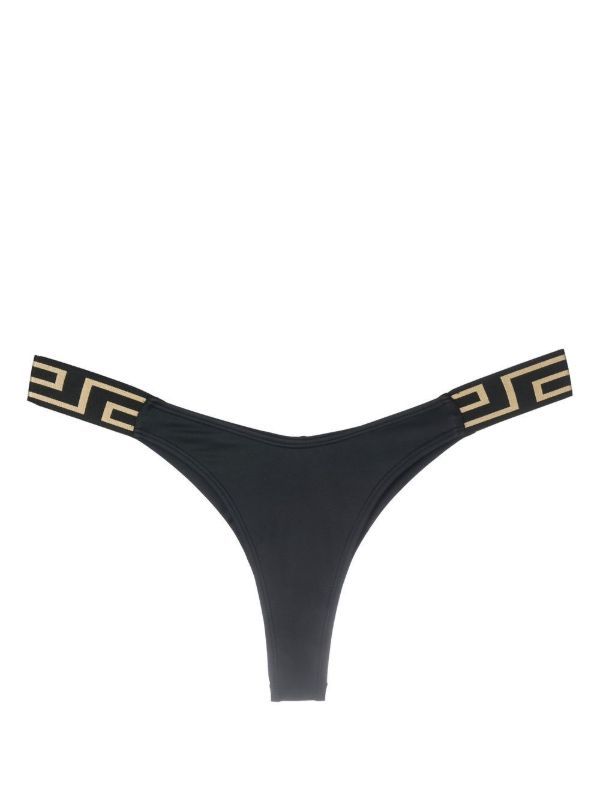 browns Versace Black La Greca Thong Bikini Bottoms | Browns Bikinis