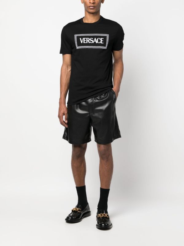 Browns Versace Black Logo Embroidered Cotton T-Shirt | Browns T-Shirts