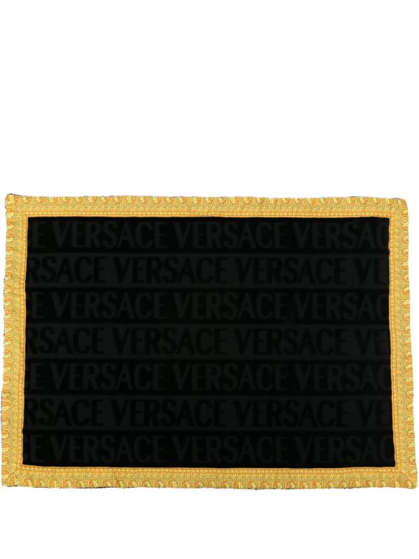 browns Versace Black Logo-Jacquard Cotton Bath Mat | Browns Towels