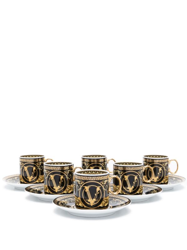 browns Versace black Virtus Gala porcelain espresso cup set | Browns Cups & Tea Sets
