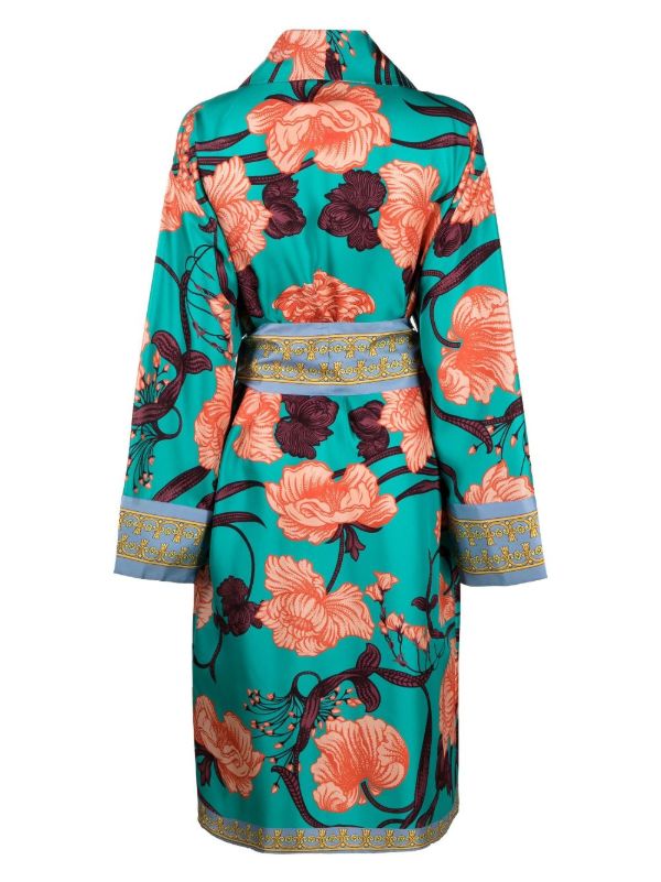 Browns Versace Blue Art Deco Flowers Printed Silk Robe | Browns Dressing Gowns & Robes