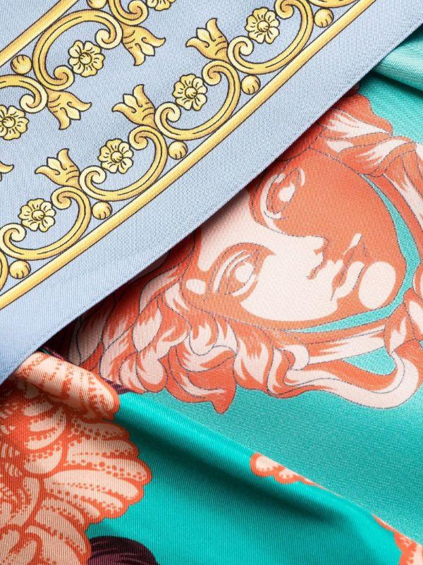 Browns Versace Blue Art Deco Flowers Printed Silk Robe | Browns Dressing Gowns & Robes