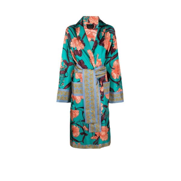 browns Versace Blue Art Deco Flowers printed silk robe | Browns Dressing Gowns & Robes