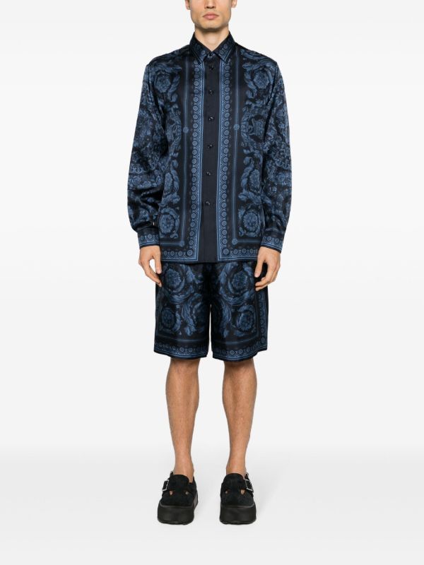 Browns Versace Blue Barocco-print Silk Shirt | Browns Shirts