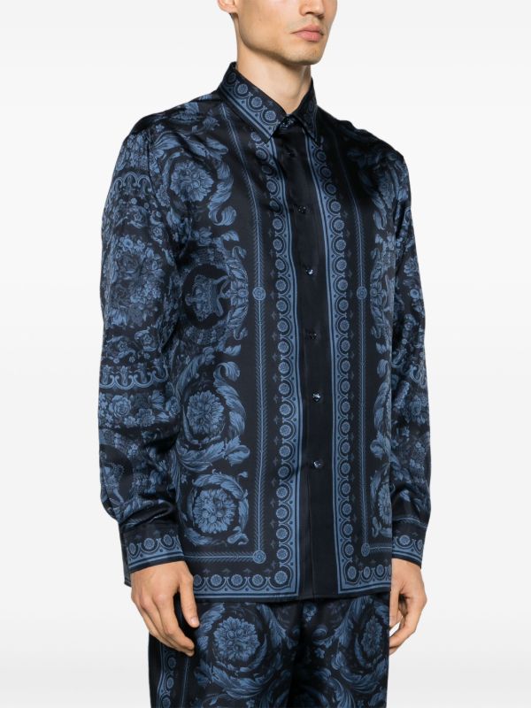 Browns Versace Blue Barocco-print Silk Shirt | Browns Shirts