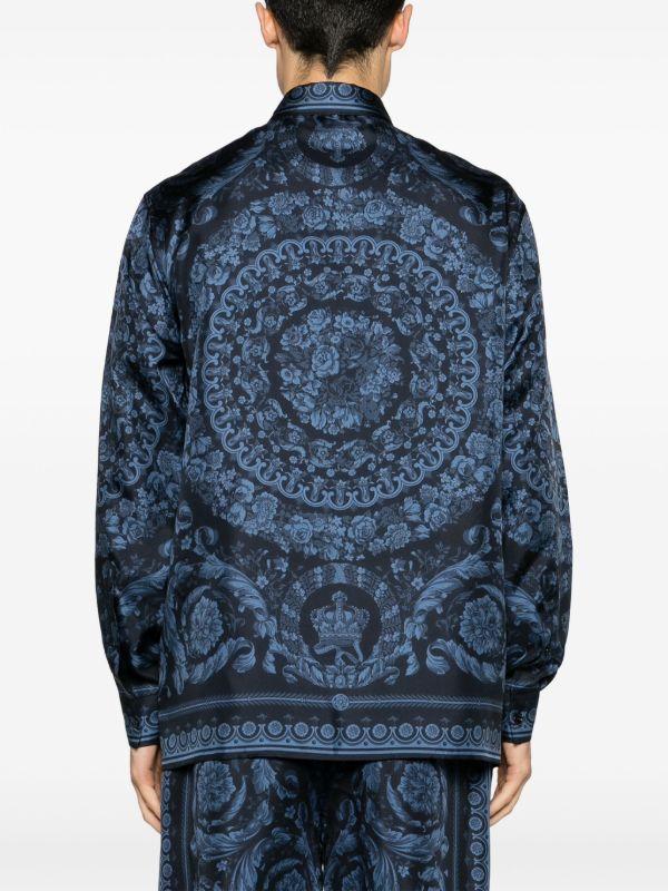 Browns Versace Blue Barocco-print Silk Shirt | Browns Shirts