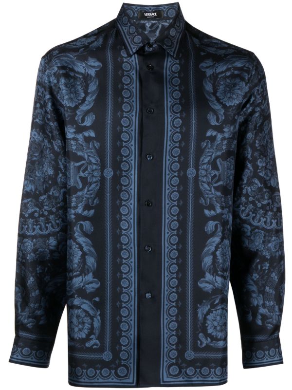 browns Versace Blue Barocco-print silk shirt | Browns Shirts
