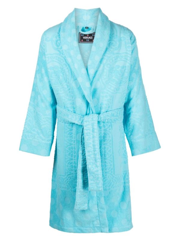 browns Versace Blue Barocco Terry-Cloth Cotton Robe | Browns Dressing Gowns & Robes