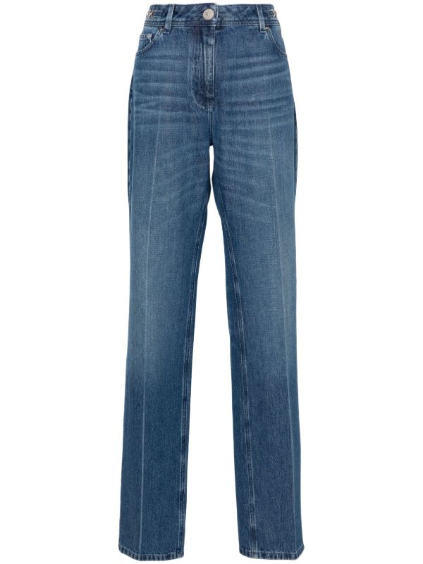 browns Versace Blue Mid-Rise Straight-Leg Jeans | Browns Straight-Leg Jeans