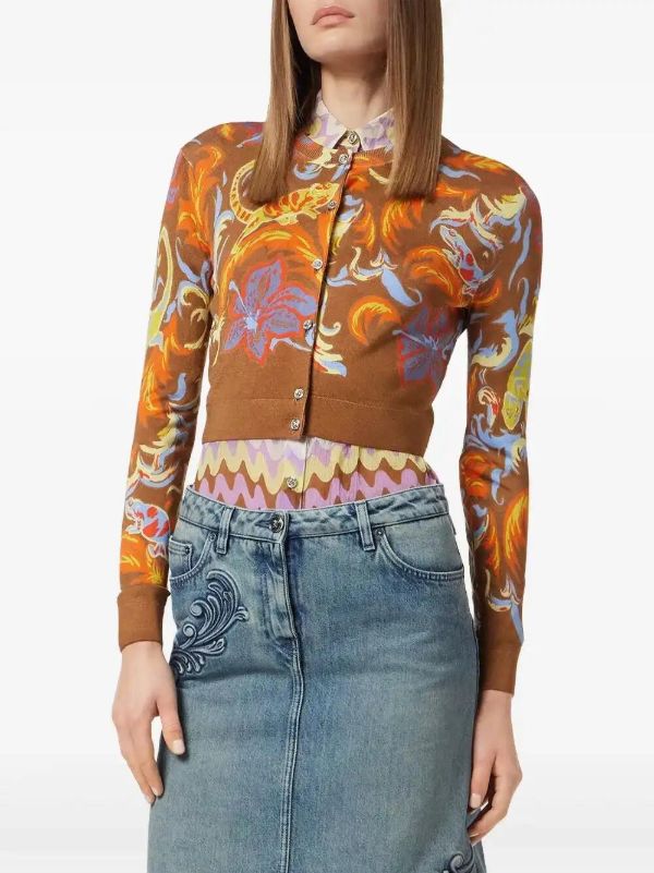 Browns Versace Exotic Barocco Cropped Cardigan | Browns Cardigans