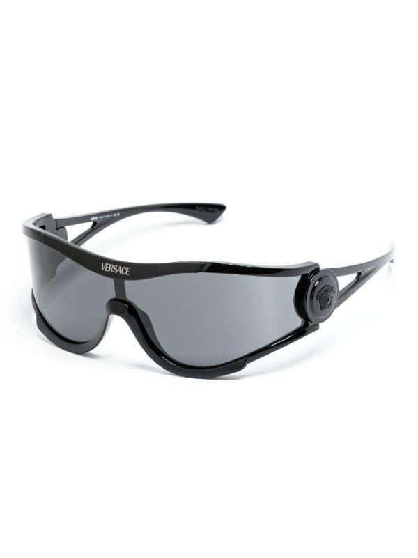 Browns Versace Eyewear Black Shield-Frame Sunglasses | Browns Sunglasses
