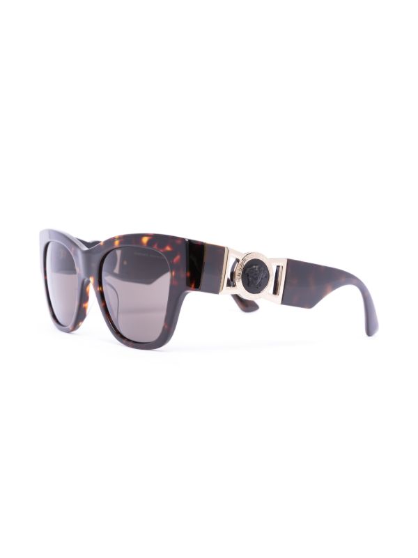 Browns Versace Eyewear Brown Logo Plaque Round Sunglasses | Browns Sunglasses