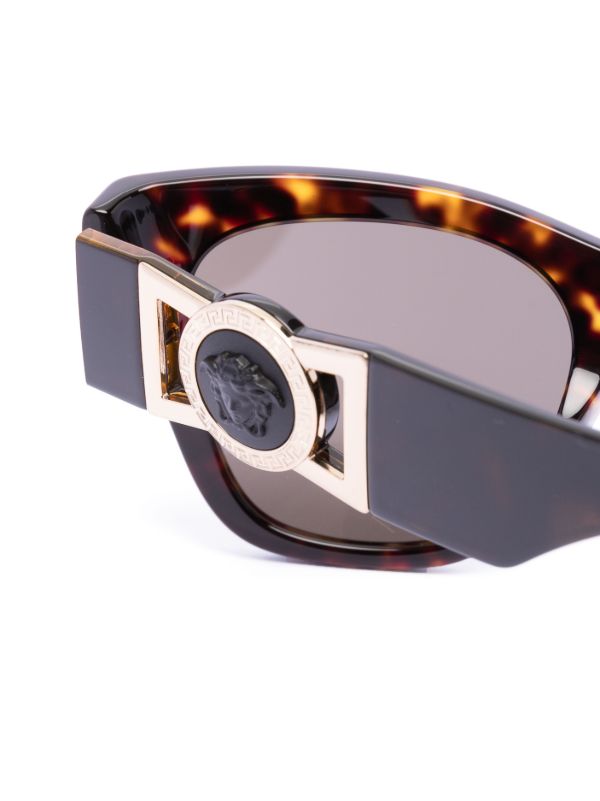 Browns Versace Eyewear Brown Logo Plaque Round Sunglasses | Browns Sunglasses