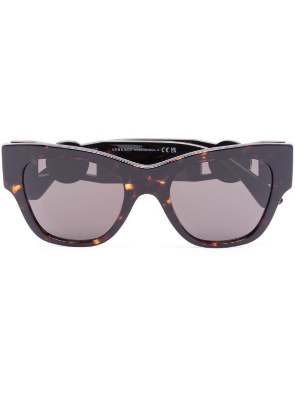 browns Versace Eyewear Brown Logo Plaque Round Sunglasses | Browns Sunglasses