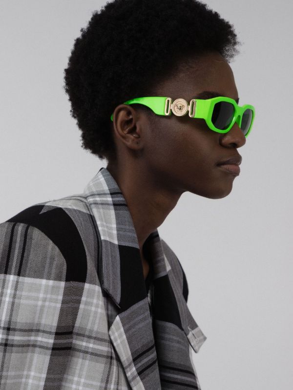 Browns Versace Eyewear Green Biggie Geo Rectangular Sunglasses | Browns Sunglasses
