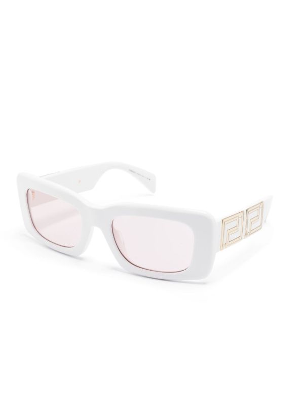 Browns Versace Eyewear White Endless Greca Rectangular Sunglasses | Browns Sunglasses