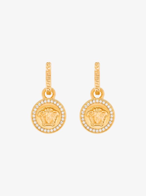 Browns Versace Gold Tone Greca Medusa Crystal Earrings | Browns Earrings
