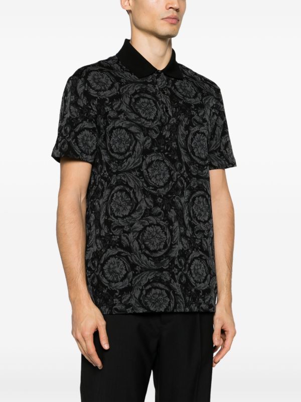 Browns Versace Grey Barocco-Jacquard Polo Shirt | Browns Polo Shirts