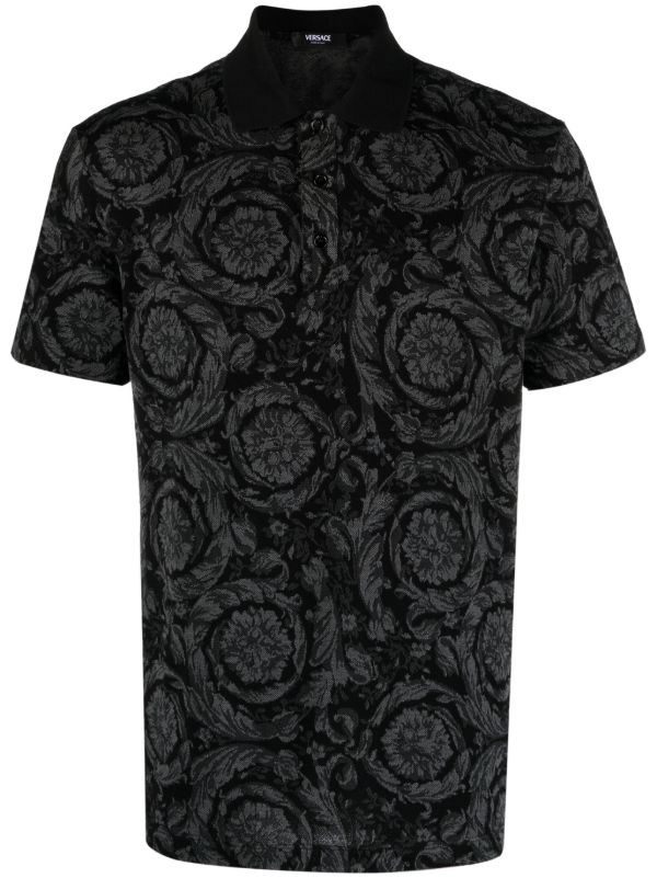 browns Versace Grey Barocco-Jacquard Polo Shirt | Browns Polo Shirts