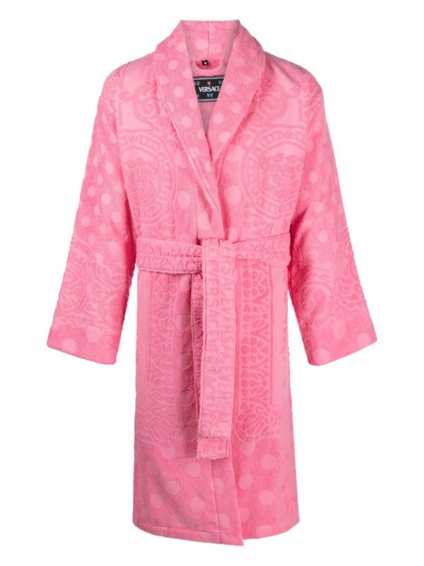 browns Versace Pink Barocco Terry-Clotch Cotton Robe | Browns Dressing Gowns & Robes