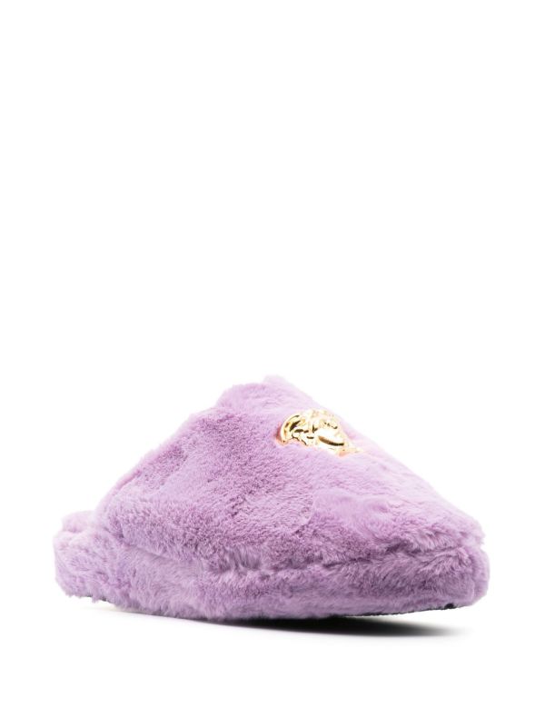 Browns Versace Purple La Medusa Faux Fur Slippers | Browns Slippers