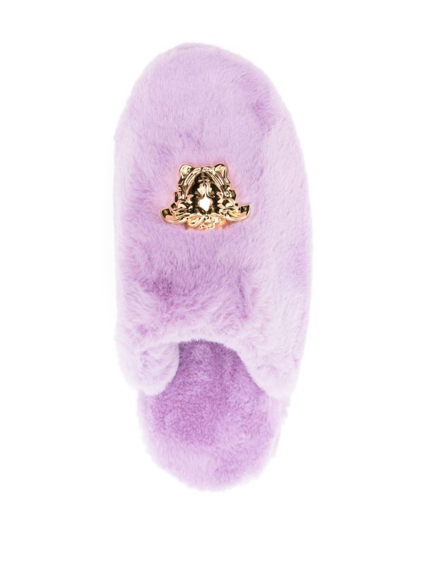 Browns Versace Purple La Medusa Faux Fur Slippers | Browns Slippers