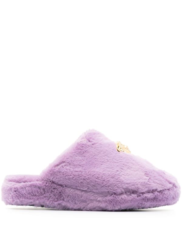 browns Versace purple La Medusa faux fur slippers | Browns Slippers
