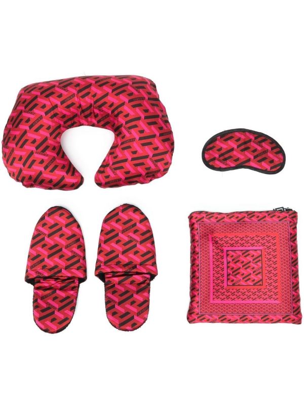 browns Versace red La Greca print travel set | Browns Travel Accessories