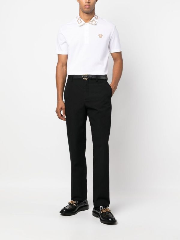 Browns Versace White Greca Cotton Polo Shirt | Browns Polo Shirts