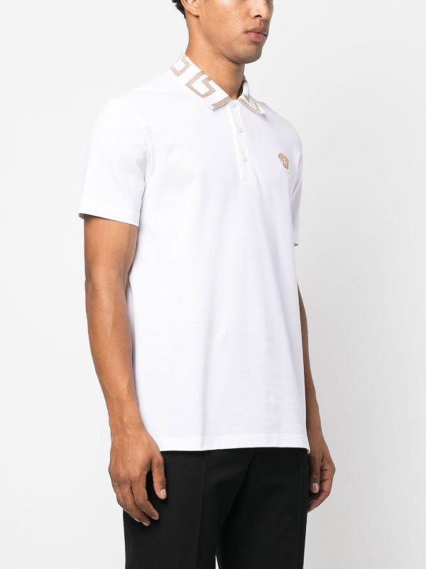 Browns Versace White Greca Cotton Polo Shirt | Browns Polo Shirts